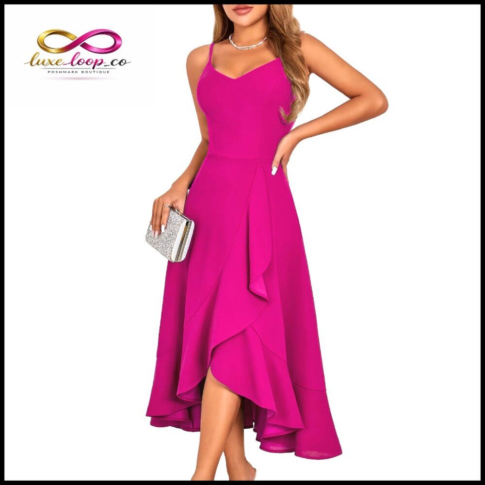 Sleeveless A-Line High-Low Cocktail Dress with V-Neck and Ruffle Hem